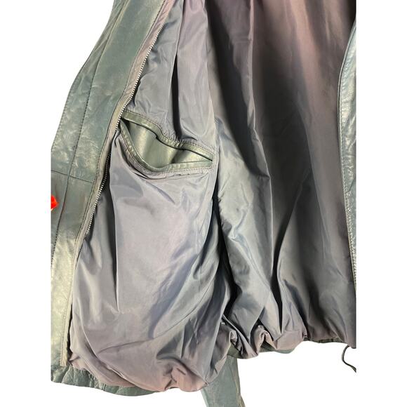 Vintage 1980’s Women’s Cropped Teal Leather Jacket with Epaulettes‎ Size 44 (XL) - Picture 14 of 14